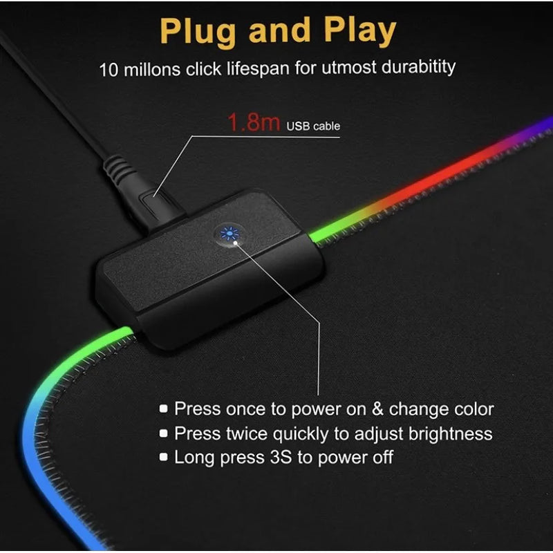 Mouse pad Gamer Led Rgb 7 Colors Large Size 80x30cm Usb