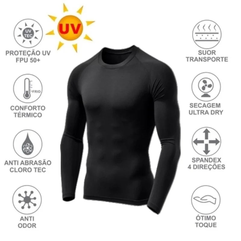 Kit 3 Camiseta Proteção Solar Térmica Compressão Segunda Pele Tecido Gelado UV 50+ Várias Cores  Unissex Masculino